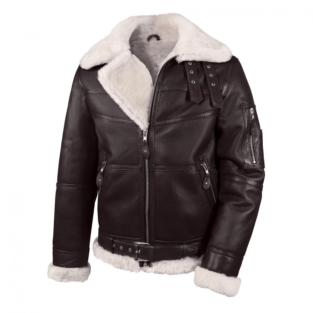 Lammfelljacke - B16 MODELL 1 ESPRESSO/WEIß - Größe: M