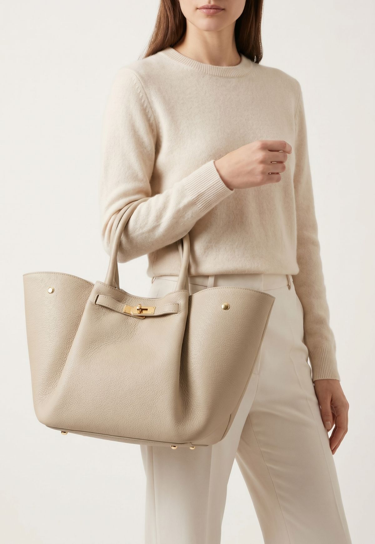 Premium Damenhandtasche aus Echtleder Cremebeige