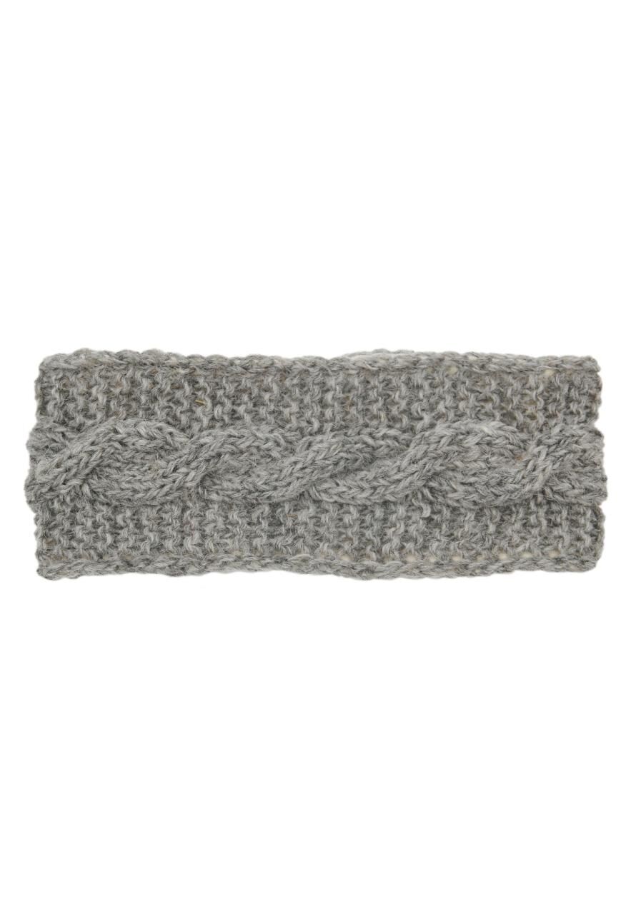 Handgestricktes Stirnband Gerda mit Zopfmuster - Farbe: Grau