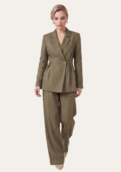 Stilvolles Damen Set Khaki – Langarm Blazer & Palazzo-Hose