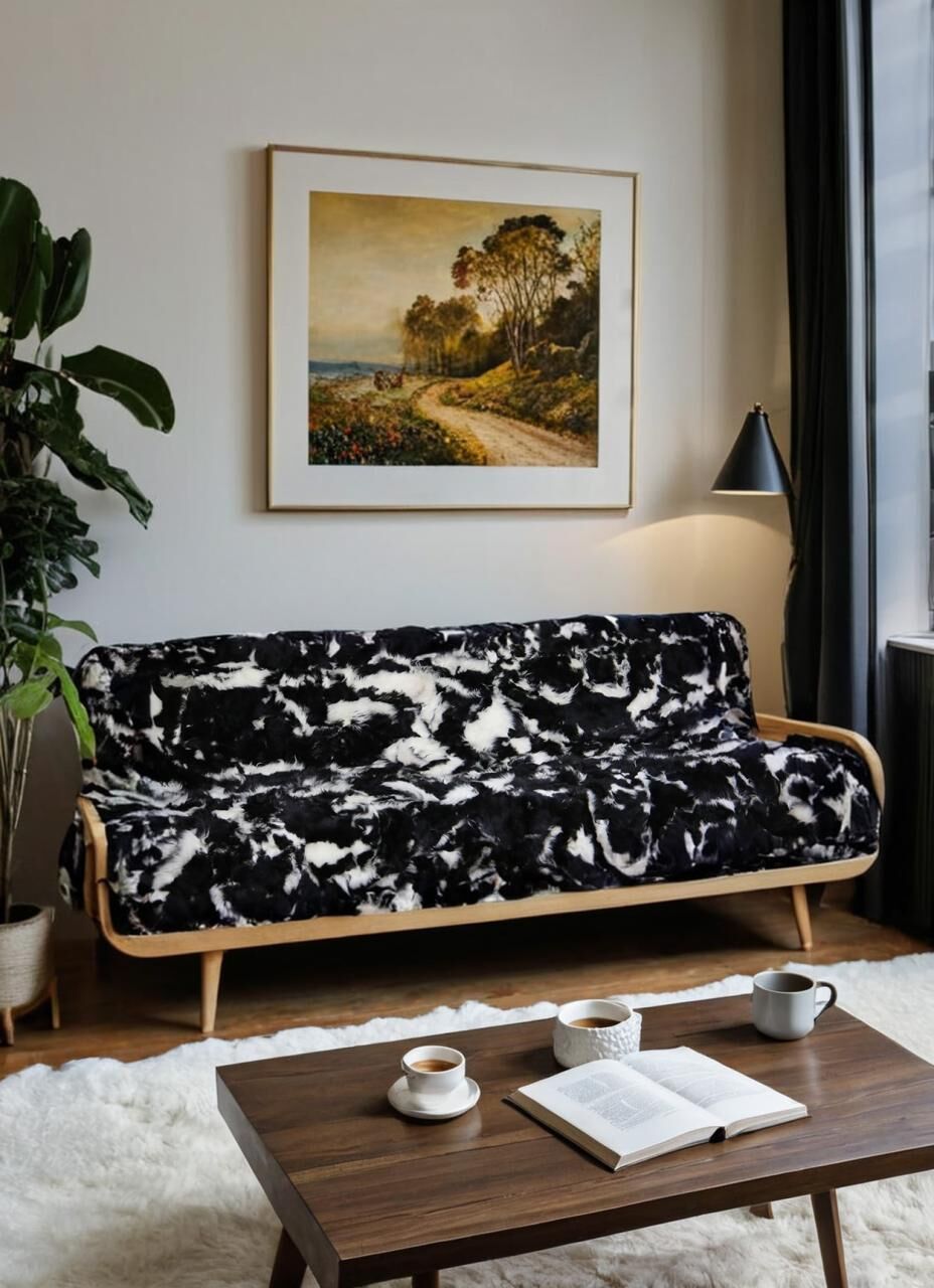 Lammfelldecke Toscana Modell 4 Schwarz/Weiß 205 x 160 cm -