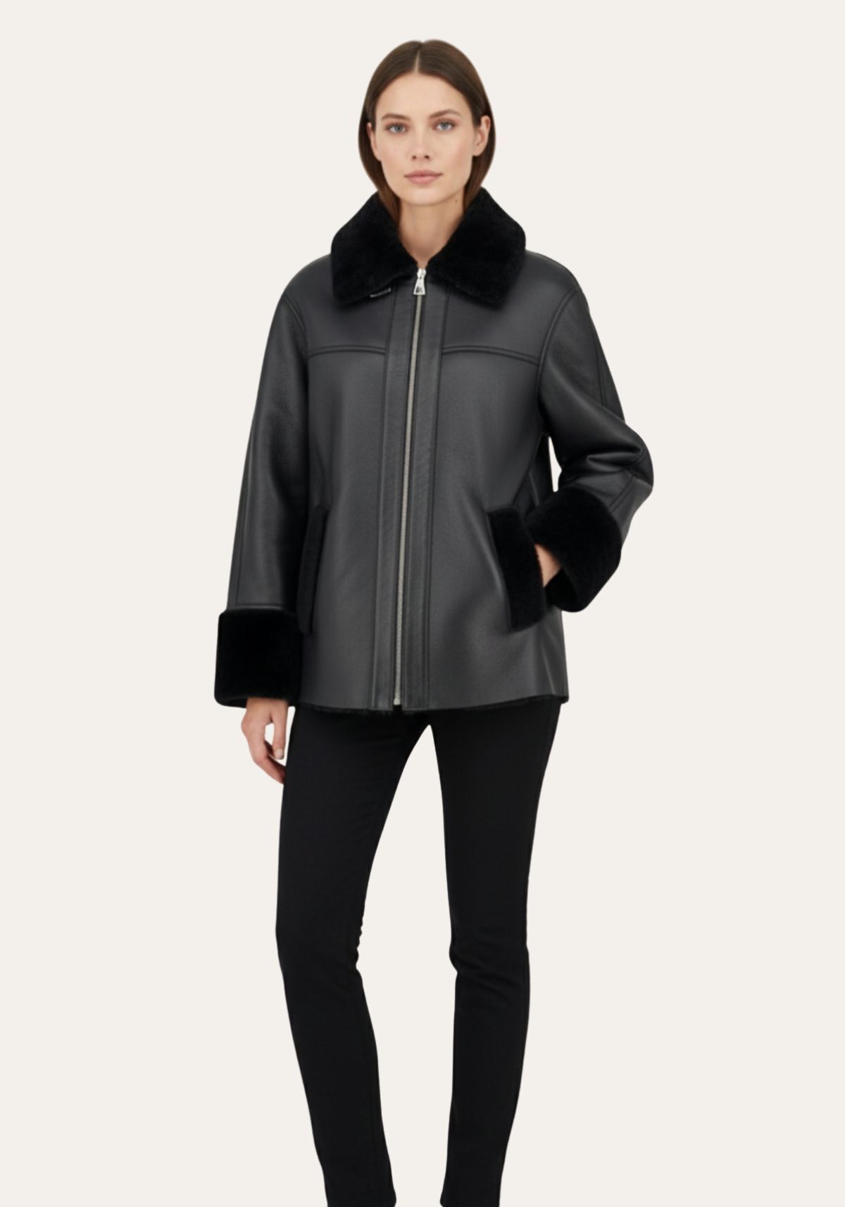 Shearling Lammfelljacke Celeste – Ruhe in Form und Struktur