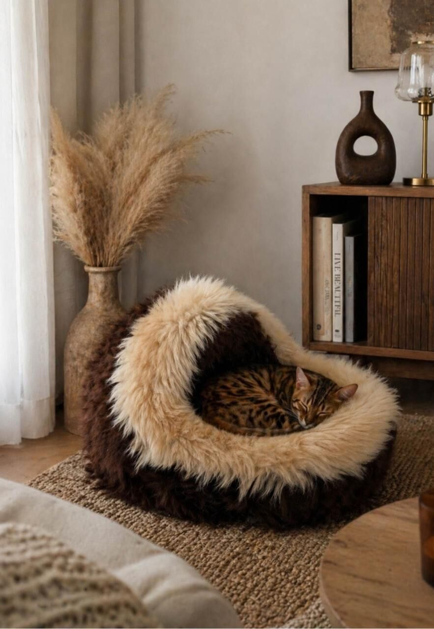 Lammfell VIP Katzen & Hundehöhle Braun -