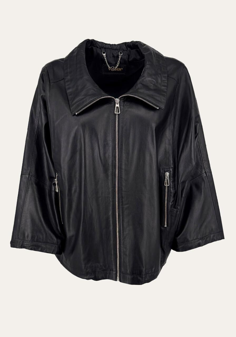 Lederjacke Odette Schwarz im Oversize-Look - Größe: 4XL