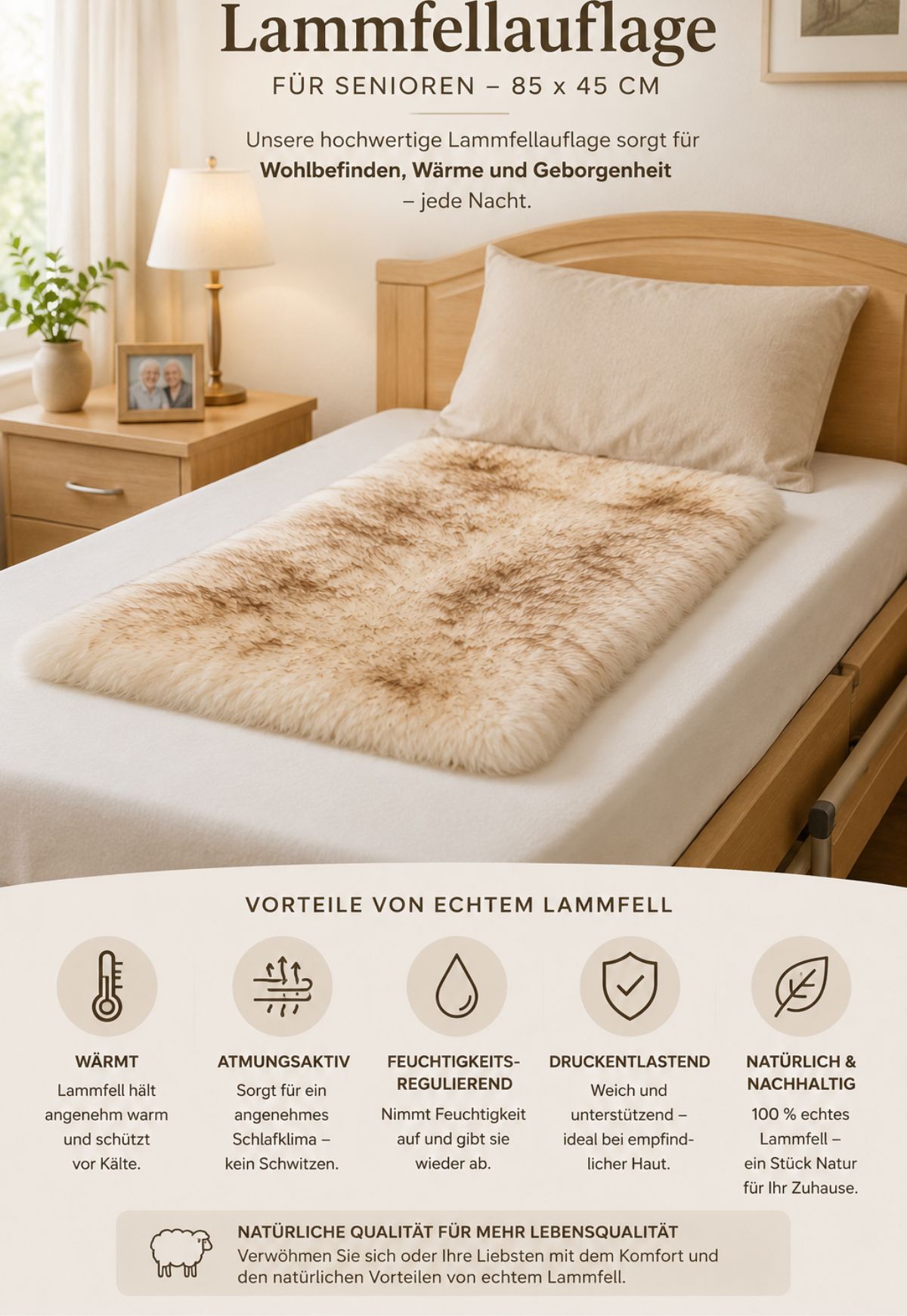 Lammfell Rollstuhl Auflage Stracciatella