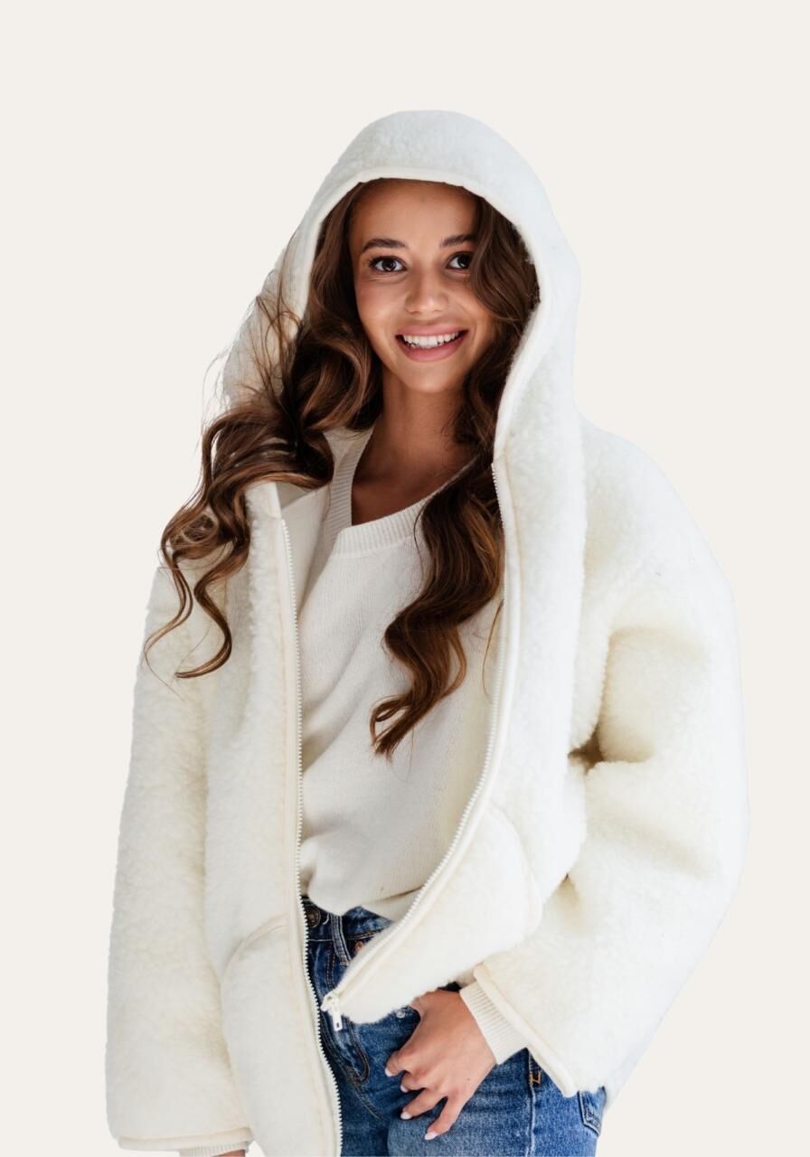 Merino Wolljacke - NELLY ECRU - Größe: S/M