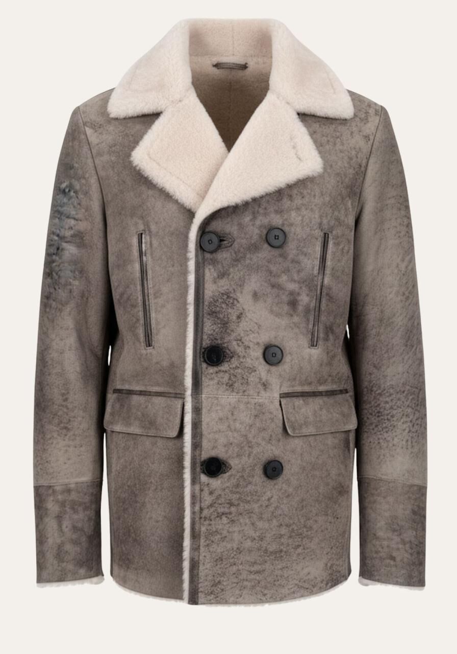 Lammfelljacke Matteo – Handgefertigter Shearling Peacoat - Größe: 3XL