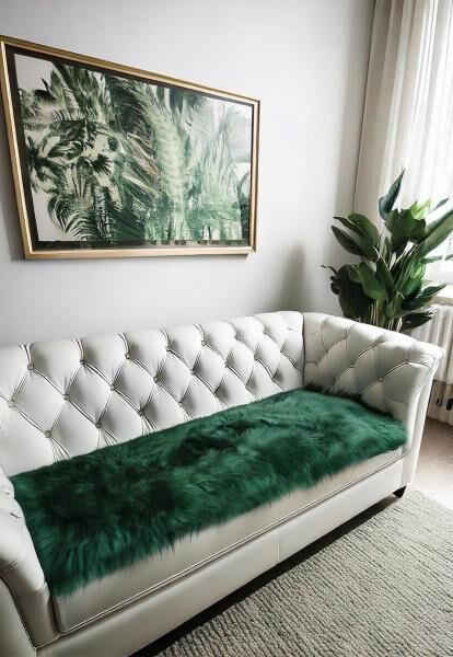 Lammfell Sesselauflage 160 x 50 cm Moosgrün