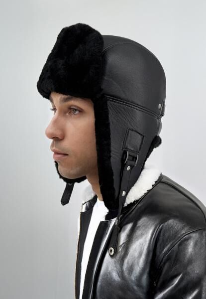 Lammfell Fliegermütze Chuck Schwarz