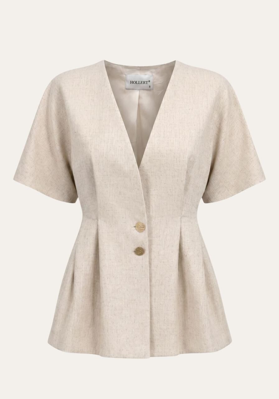 Stilvolles Damen Set Beige - Kurzarm Blazer & Palazzo-Hose - Größe: L