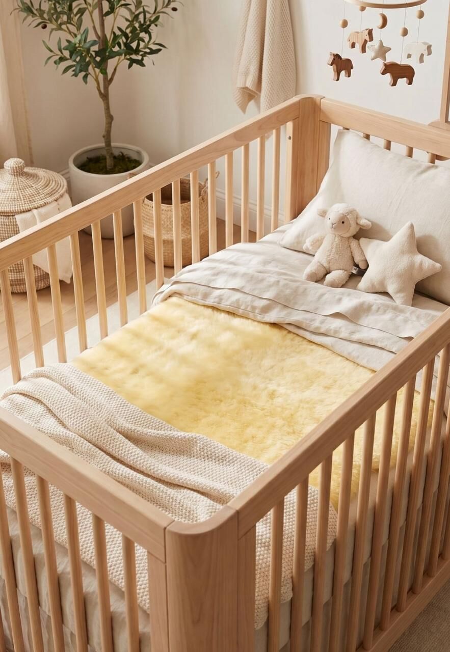 Bettauflage 120 x 60 cm aus Lammfell pflanzliche Gerbung -