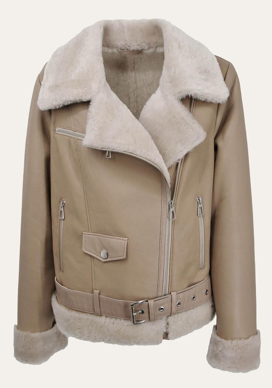Lammfelljacke Merino Thyra Beige - Größe: 3XL