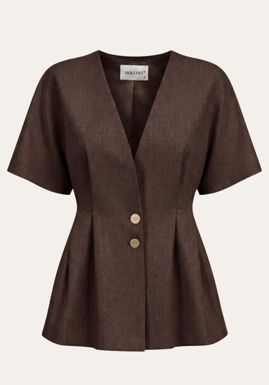 Stilvolles Damen Set Braun - Kurzarm Blazer & Palazzo-Hose - Größe: XL