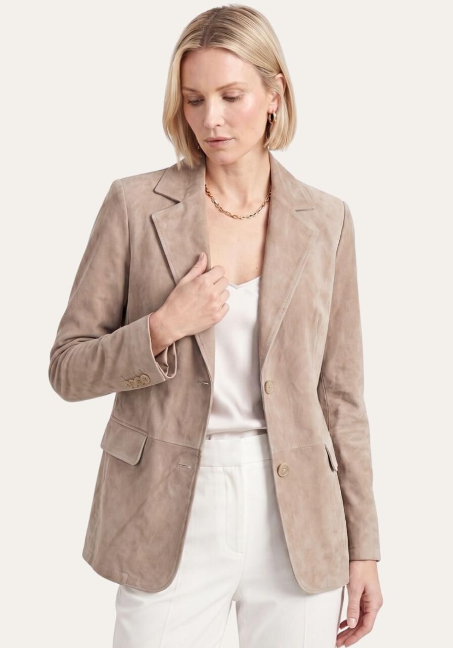 Lederjacke im Sakko Design Beige - Größe: XL