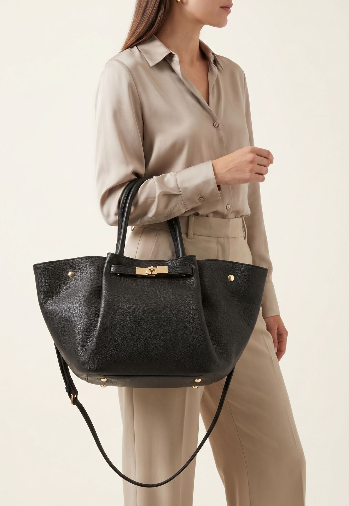 Premium Damenhandtasche aus Echtleder Schwarz