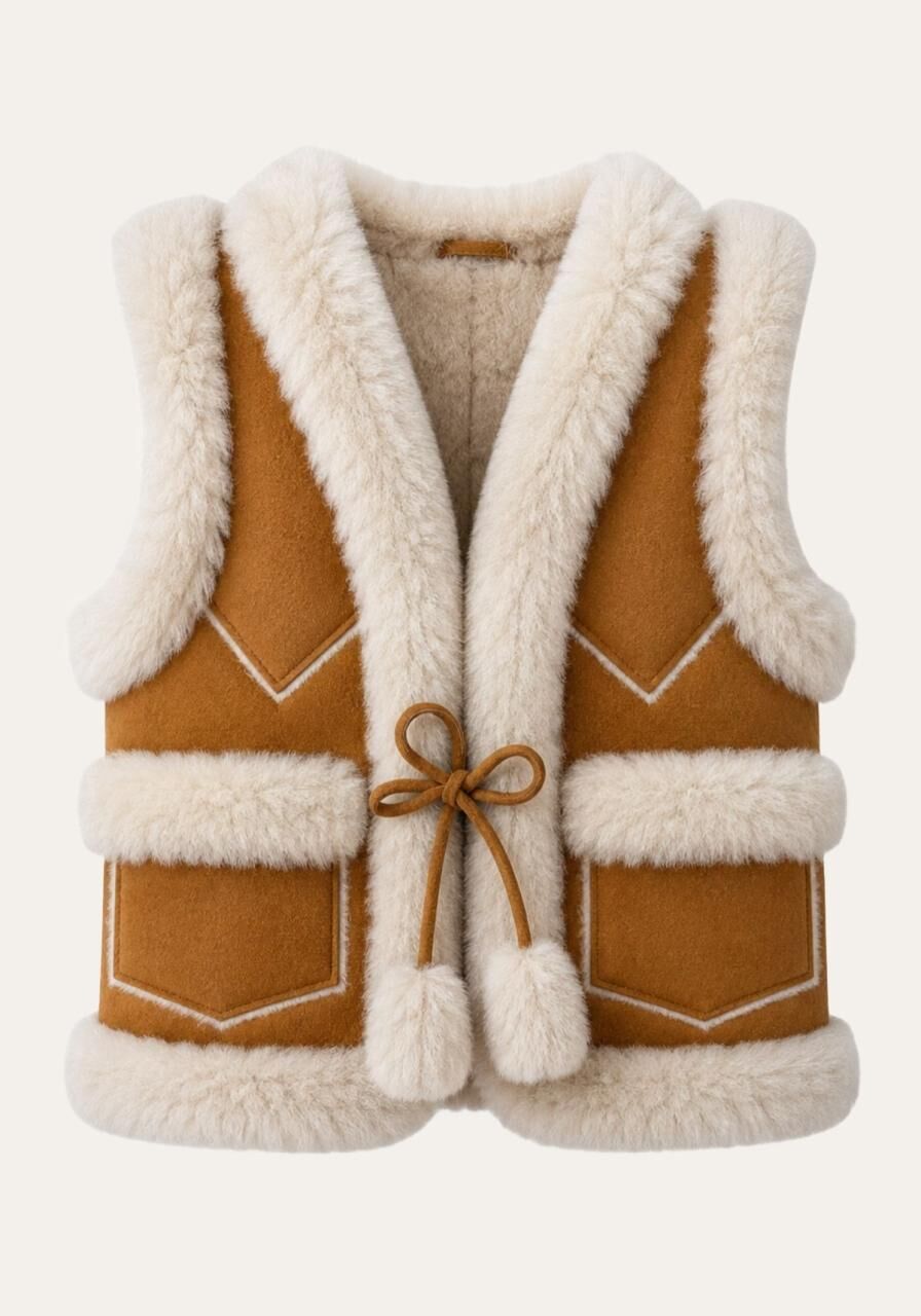 Kinder Lammfellweste - Modell 14 Beige/Creme - Größe: 110