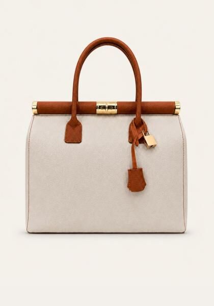 Luxus Leder-Handtasche Damen – Business Bag & Schultertasche in Creme/Cognac