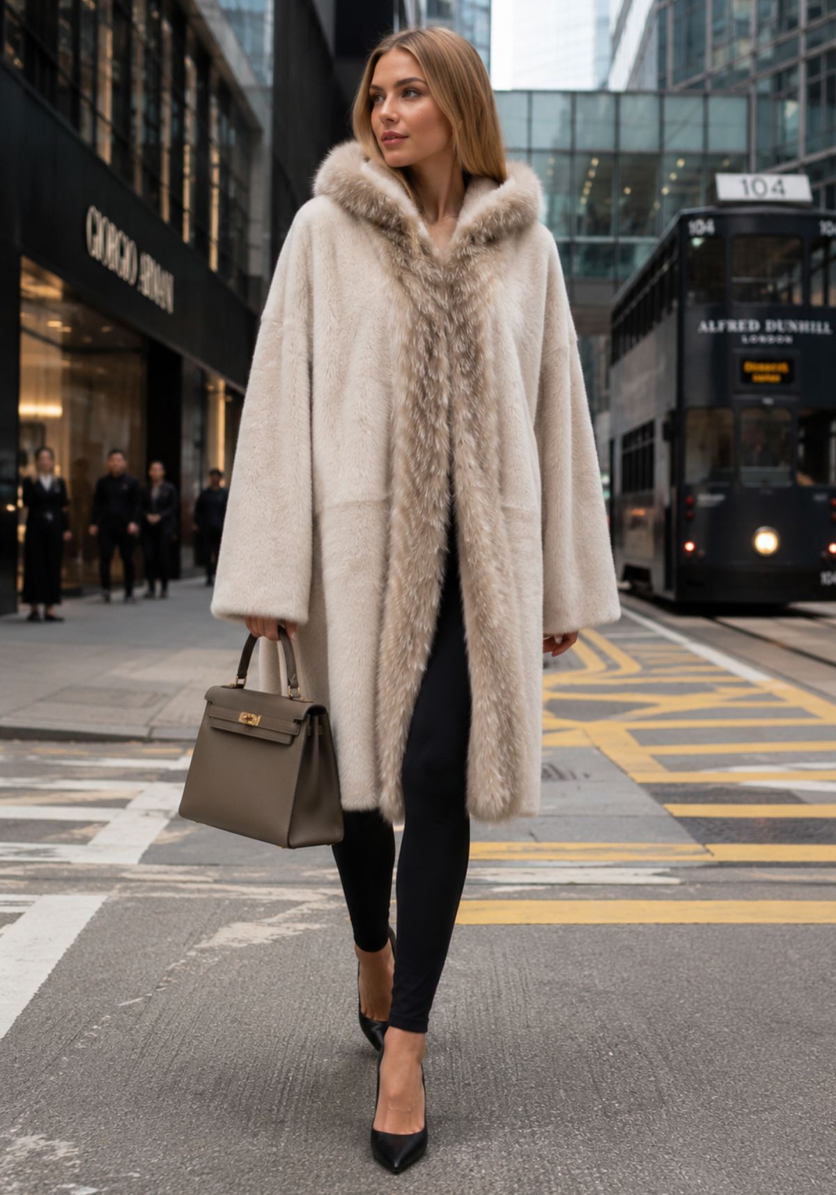 Shearling Lammfellmantel Creme Modell 1067
