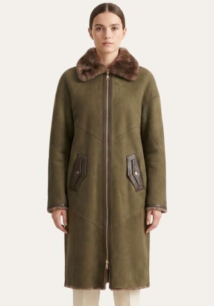 Shearling Lammfellmantel in Olive Modell 1134