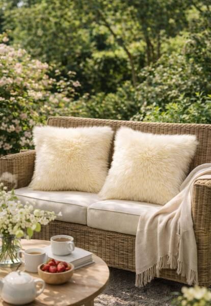 Lammfellkissen Merino Champagner mit Inlett