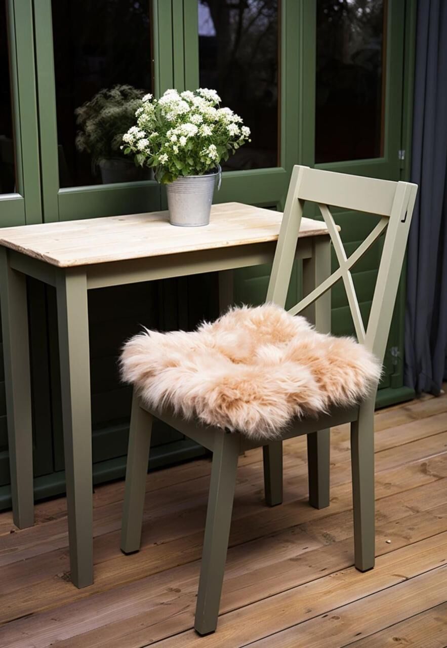 Lammfell Sitzkissen 40 x 40 cm Creme Beige -