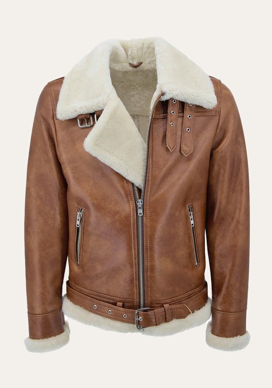 Lammfelljacke James Kastanie/Creme Größe S -