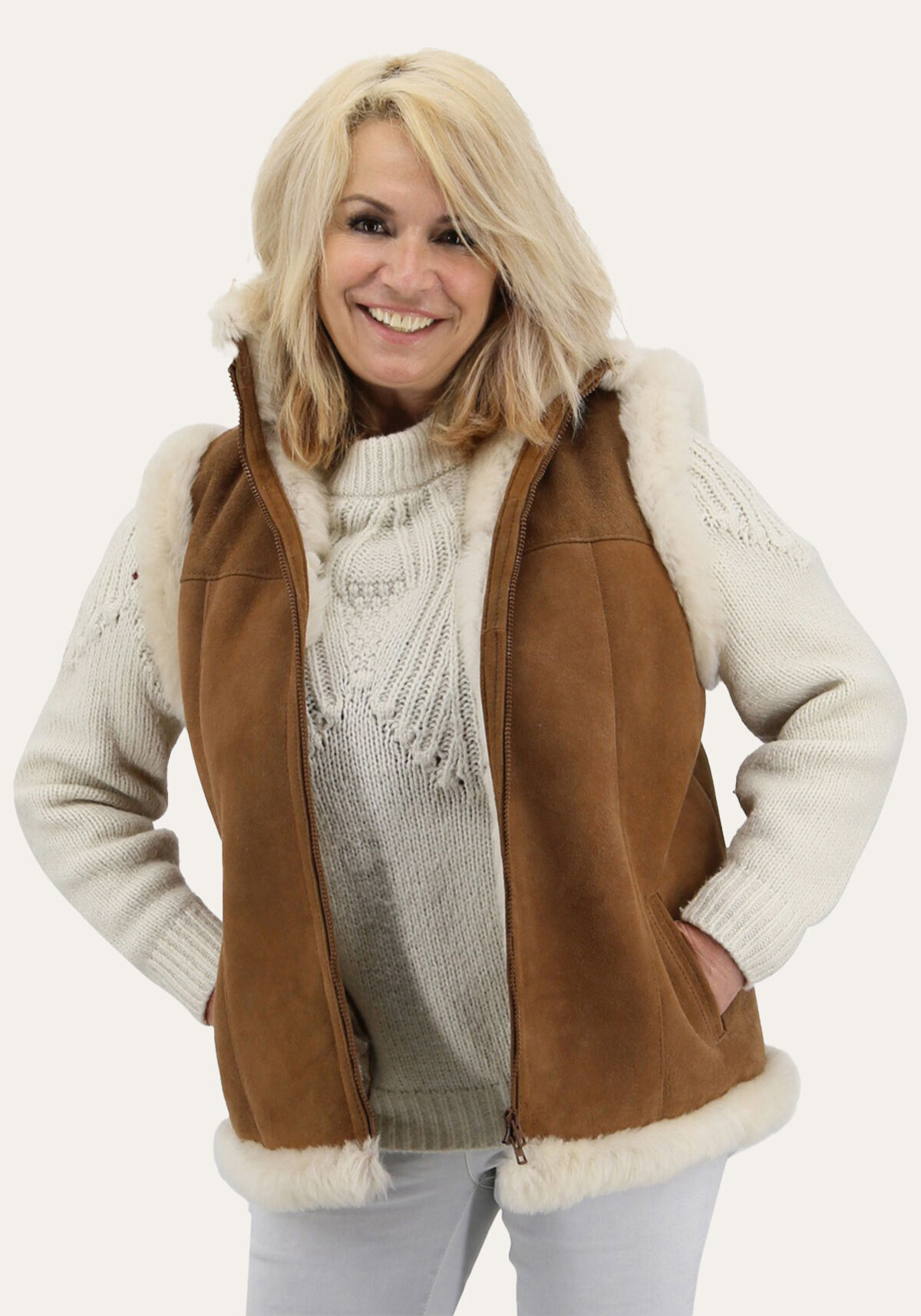 Stilvolle Lammfellweste mit ausdrucksstarkem Look Cognac