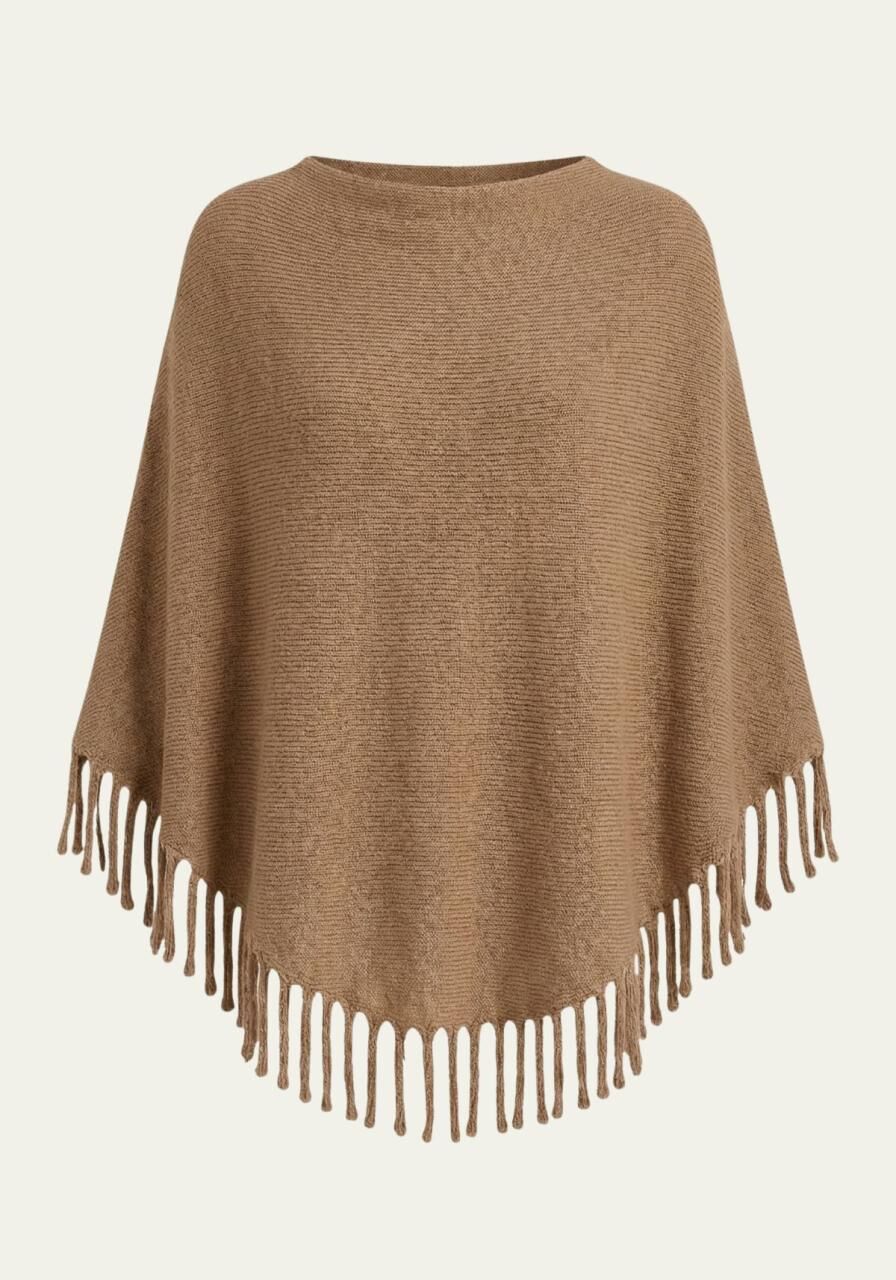 Poncho mit Fransen - One Size in warmen Camelton -