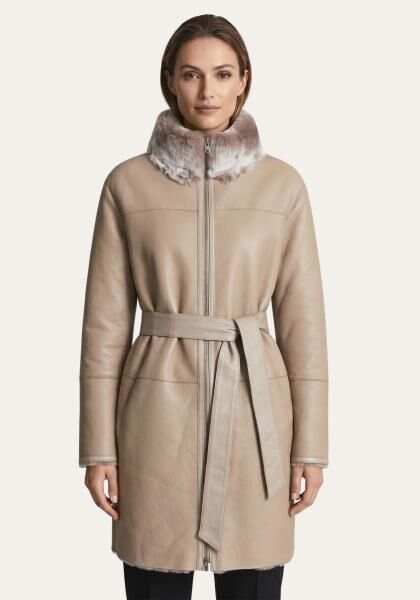 Wende-Lammfellmantel aus Shearling Taupe-Beige