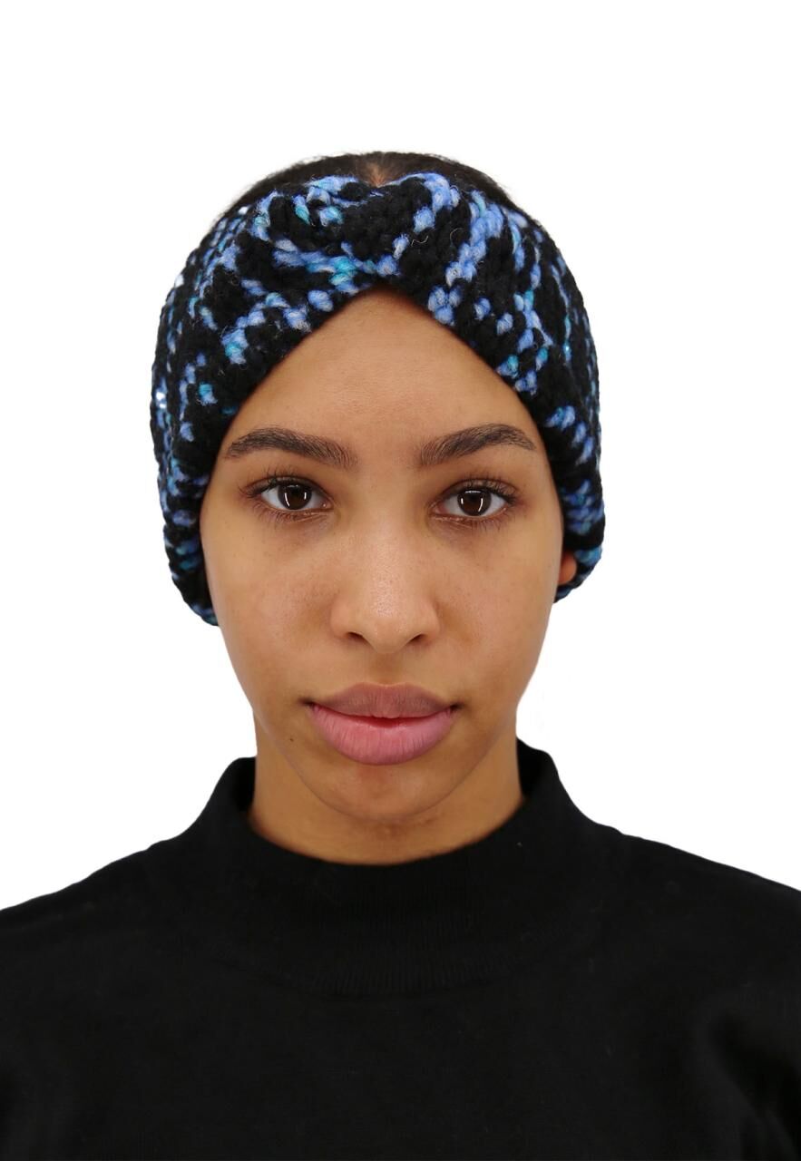 Kreuz Stirnband Laura aus Merinowolle - Farbe: Blau