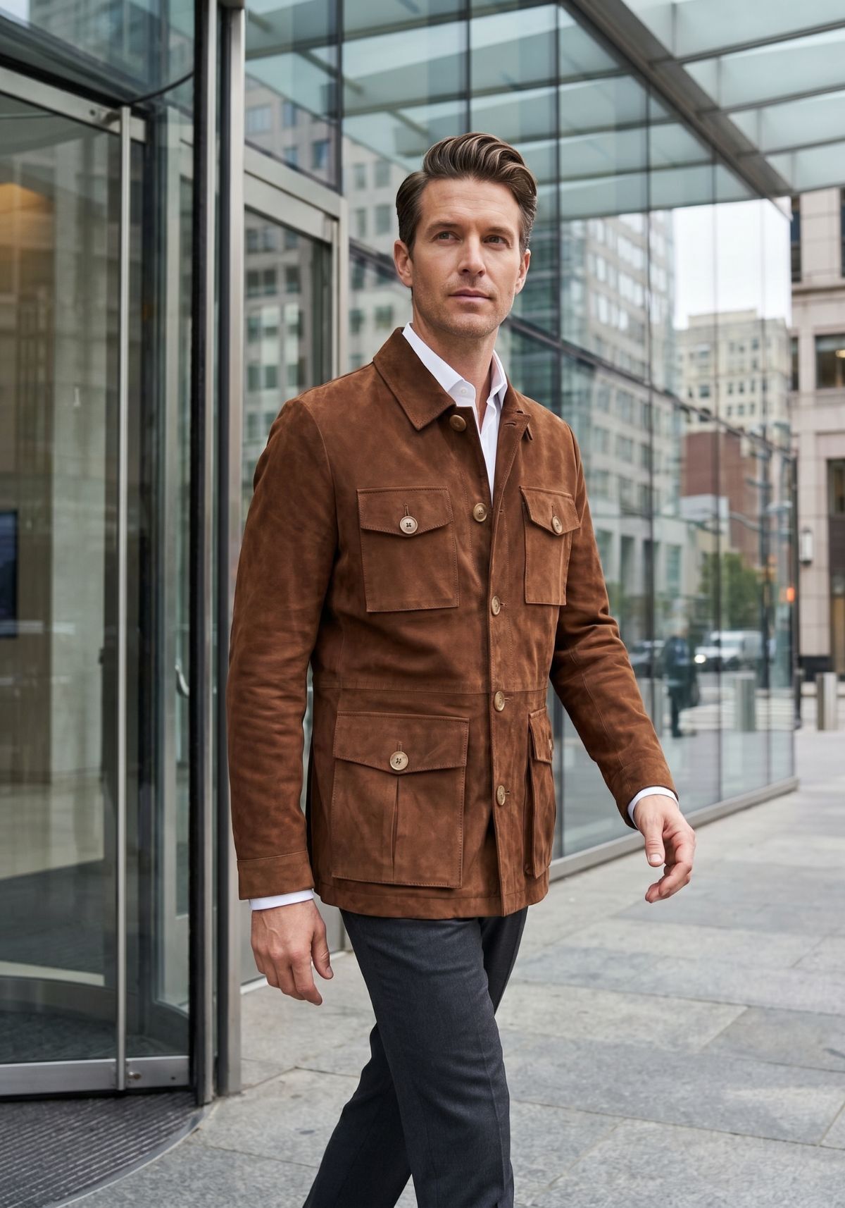 Lederjacke in Cognac Klassischer Safari Stil
