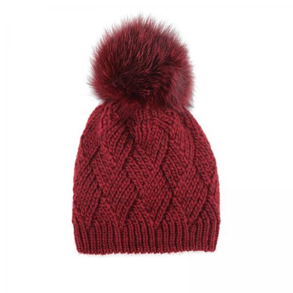 Knitted Hat Fairy with Pelt Pompom Maroon