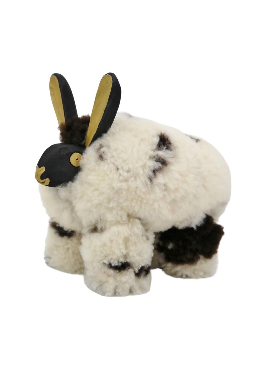 Hase aus echtem Holz & Lammfell Handarbeit Modell 2 -