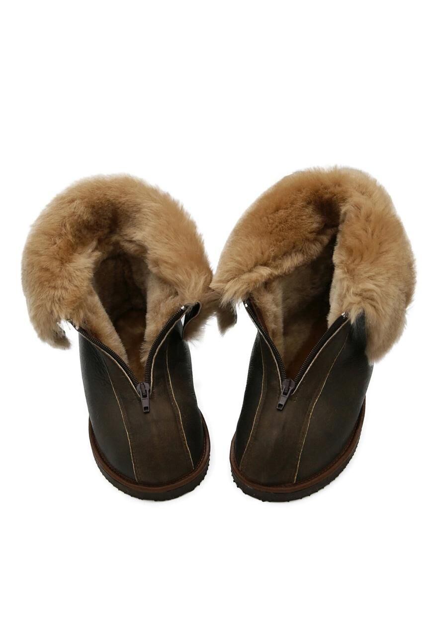 Lammfell Hausschuhe - ALASKA DUNKELBRAUN - Schuhgröße: EUR 41