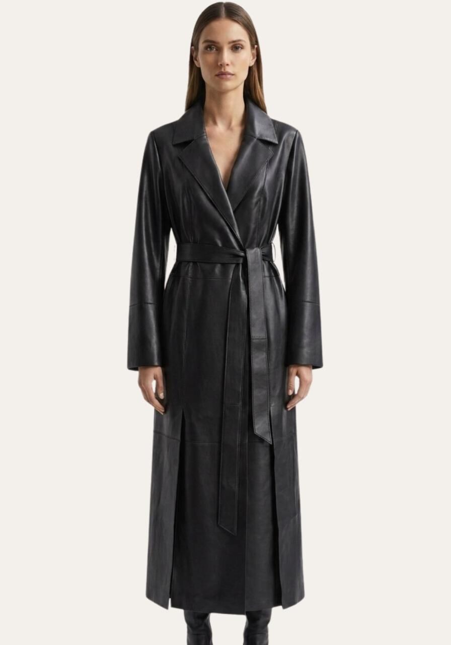 Wickelmantel aus Lammnappa Leder Schwarzbraun - Größe: 3XL