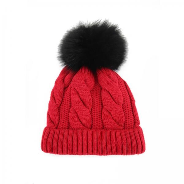 Wool Hat Fairy with Pelt Pompom Red