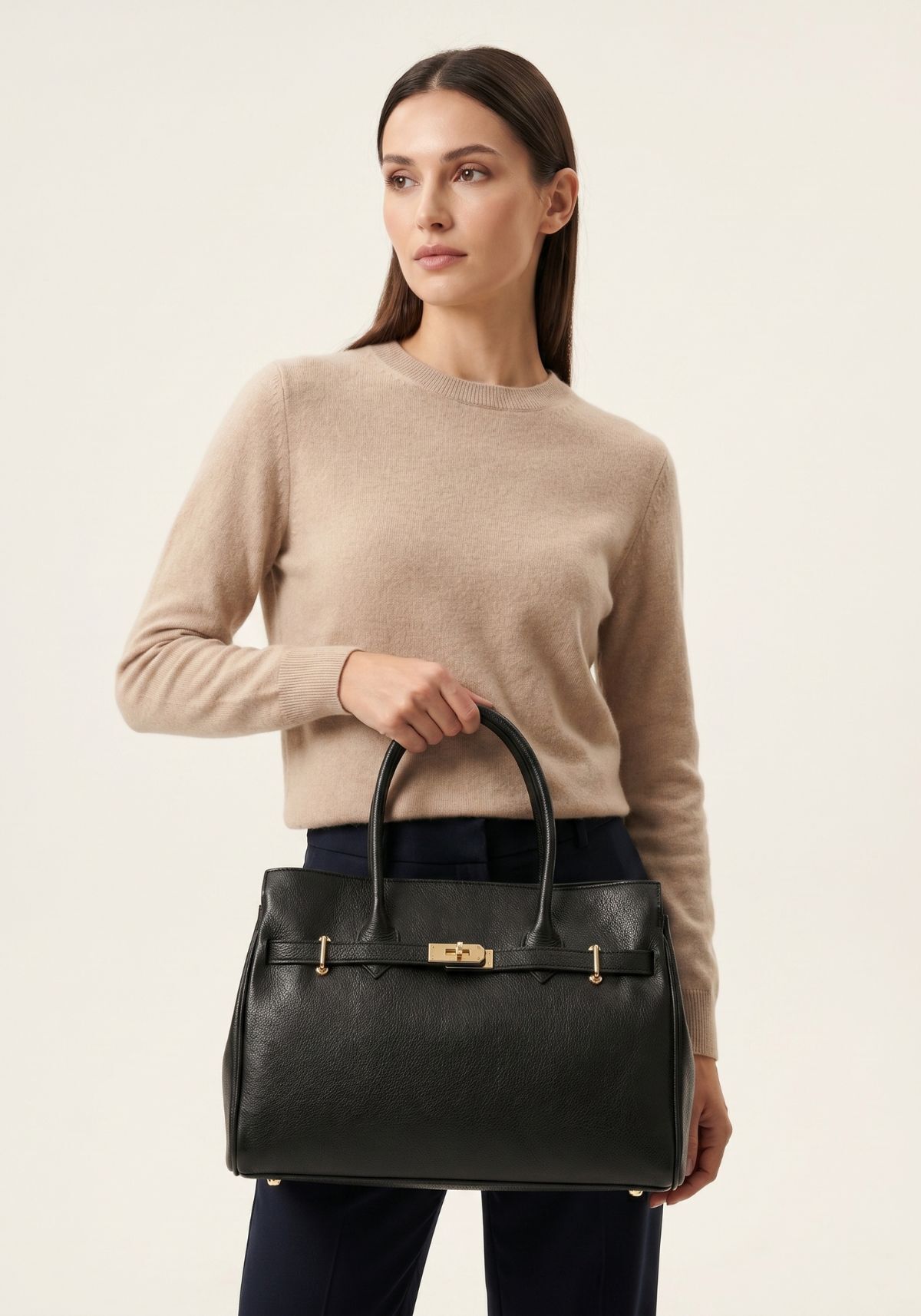 Echtleder-Handtasche Damen Schwarz – Elegante Business & Shopper Tasche