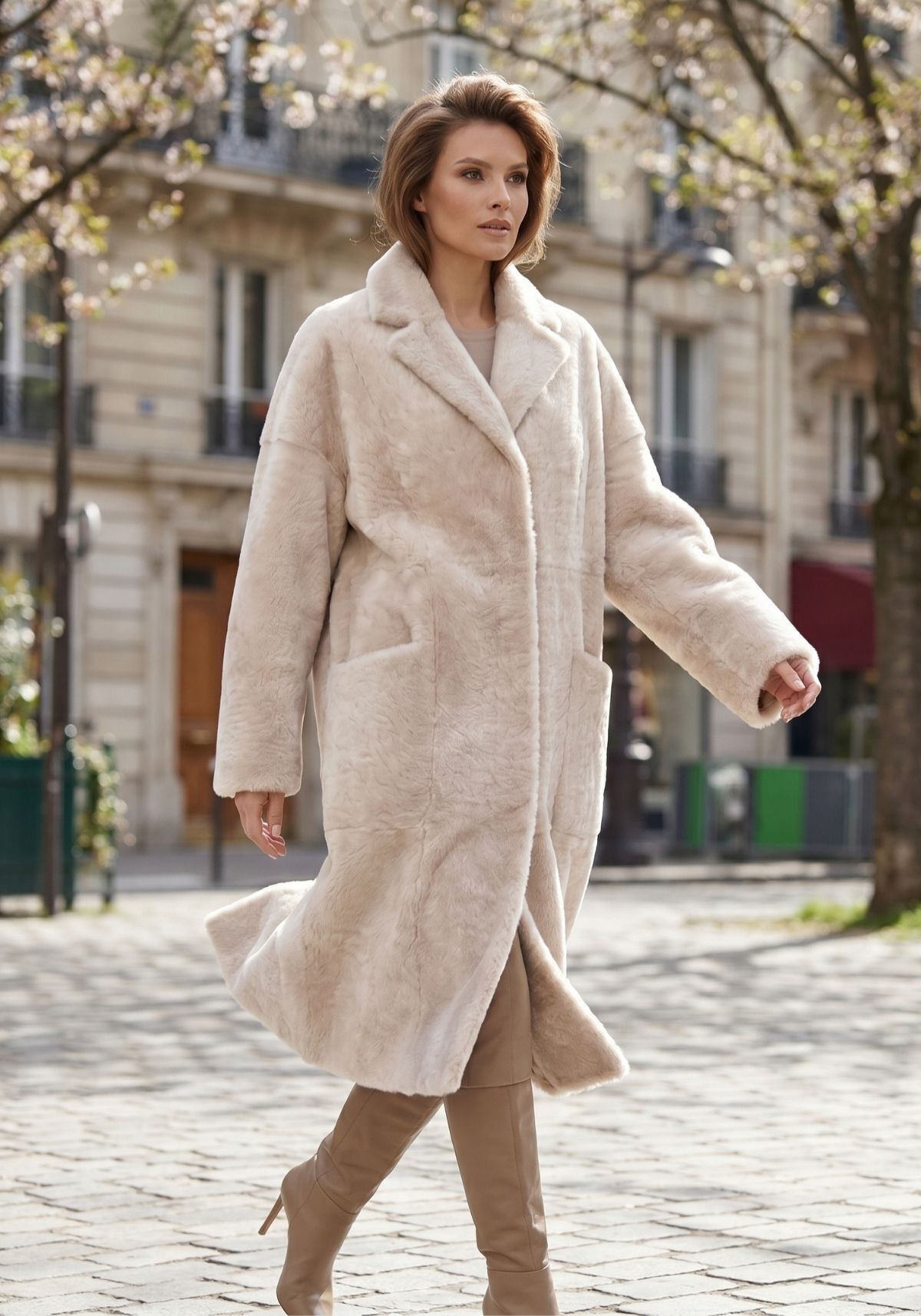 Shearling Mantel in Cream - Zeitlose Eleganz aus echtem Lammfell
