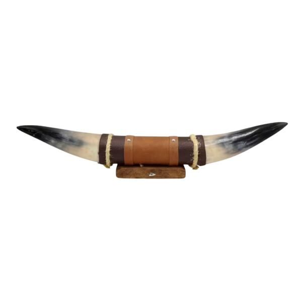Bullenhorn Wandobjekt Modell 7 - Naturhorn Einzelstück mit Leder & Holzhalterung