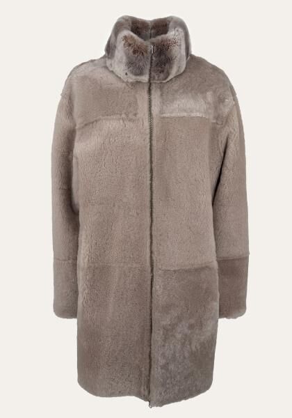 Wende-Longjacke aus Shearling – Beige, edel & mit softem Fellkragen