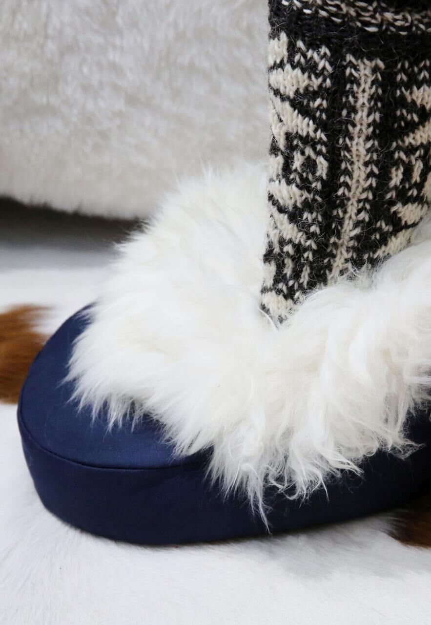 Lammfell Fußwärmer - Farbe: Blau/Weiß