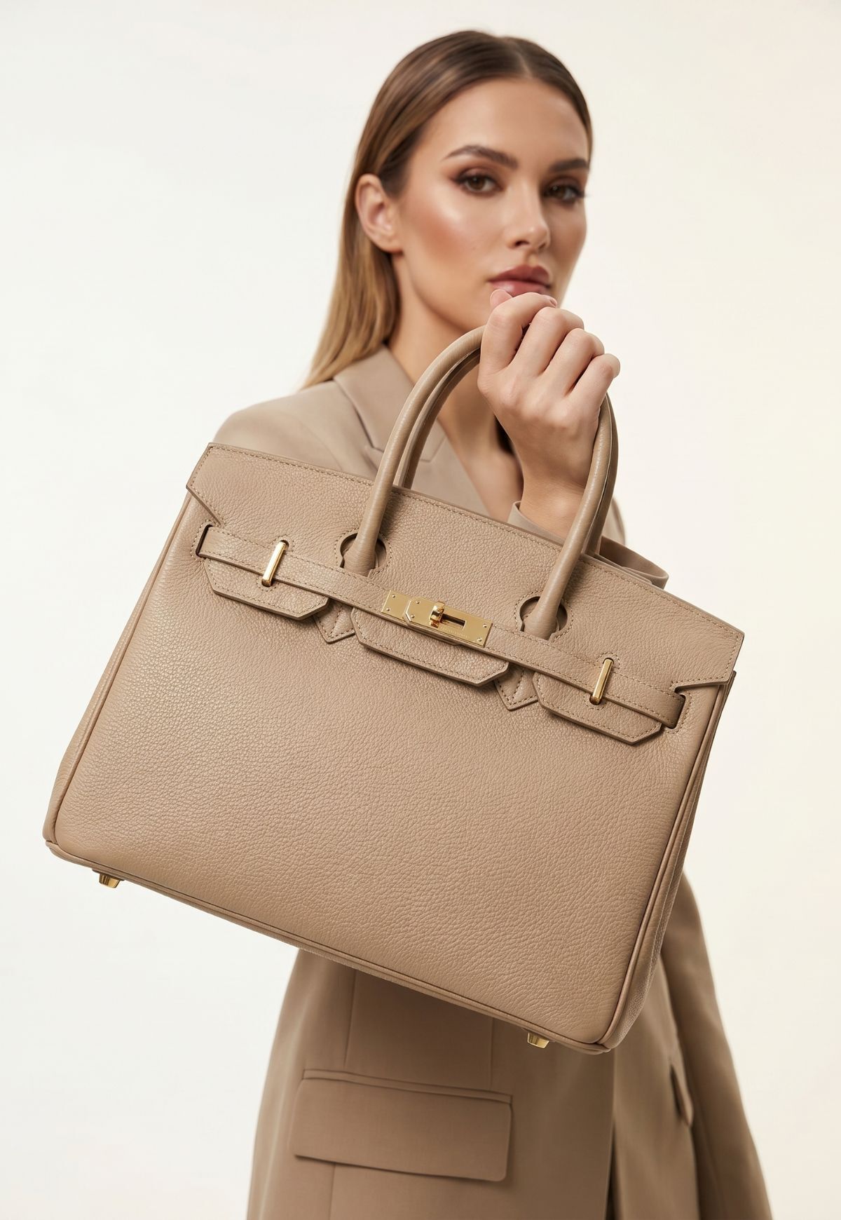 Elegante Echtleder-Handtasche in Taupe – Damen Schulter- & Henkeltasche