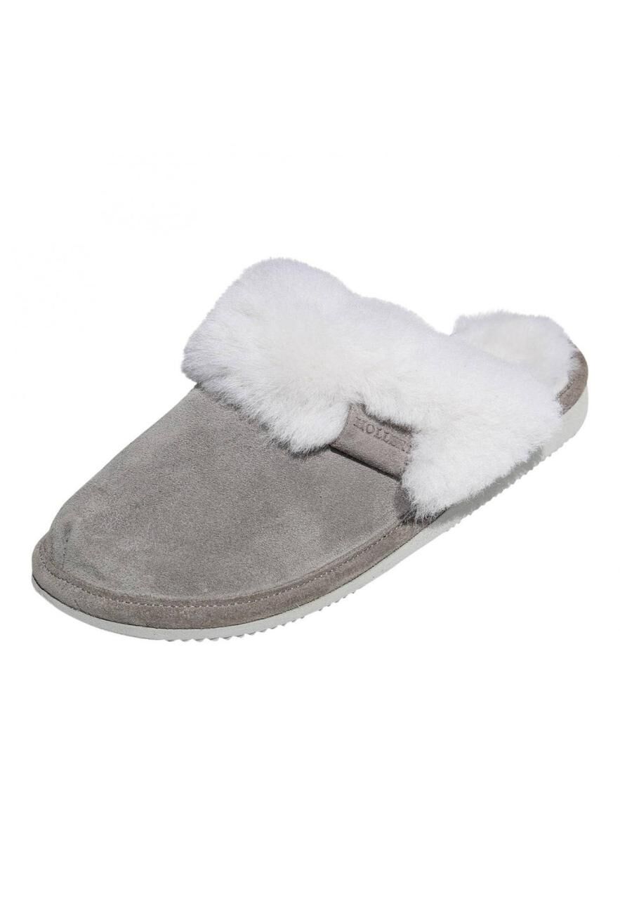 Lammfell Hausschuhe - MALIBU GRAU/WEIß - Schuhgröße: EUR 37