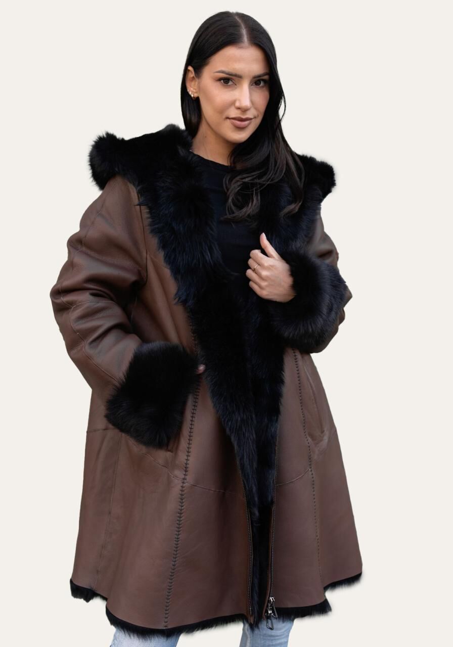 Toscana Lammfelljacke Leona Schokobraun - Größe: L
