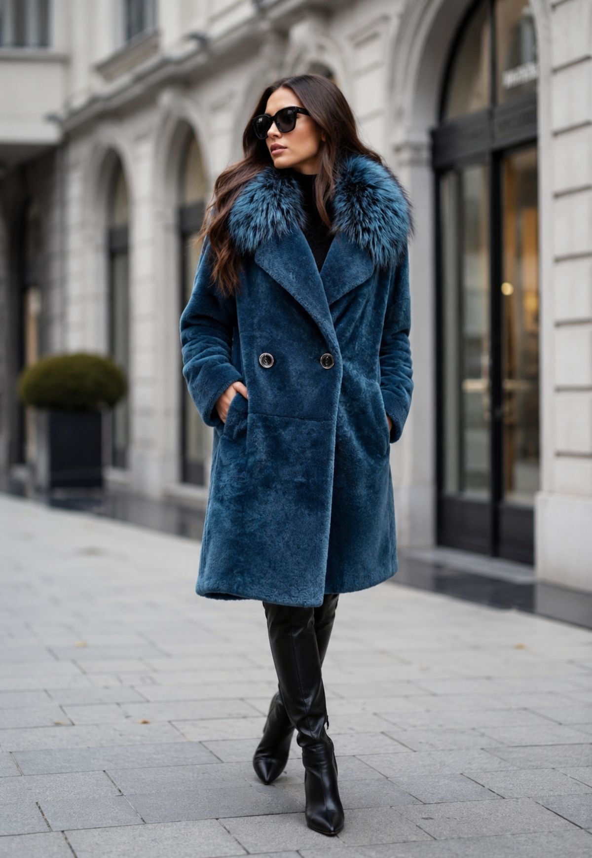 Shearling-Wendemantel in Petrol - Zeitlose Eleganz auf zwei Seiten