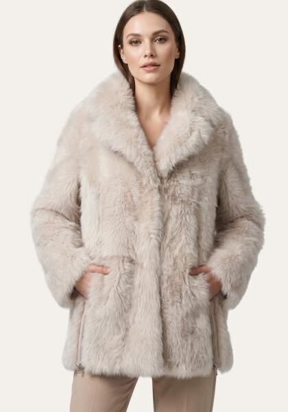 Toscana Lammfelljacke in Creme-Beige Modell 1040