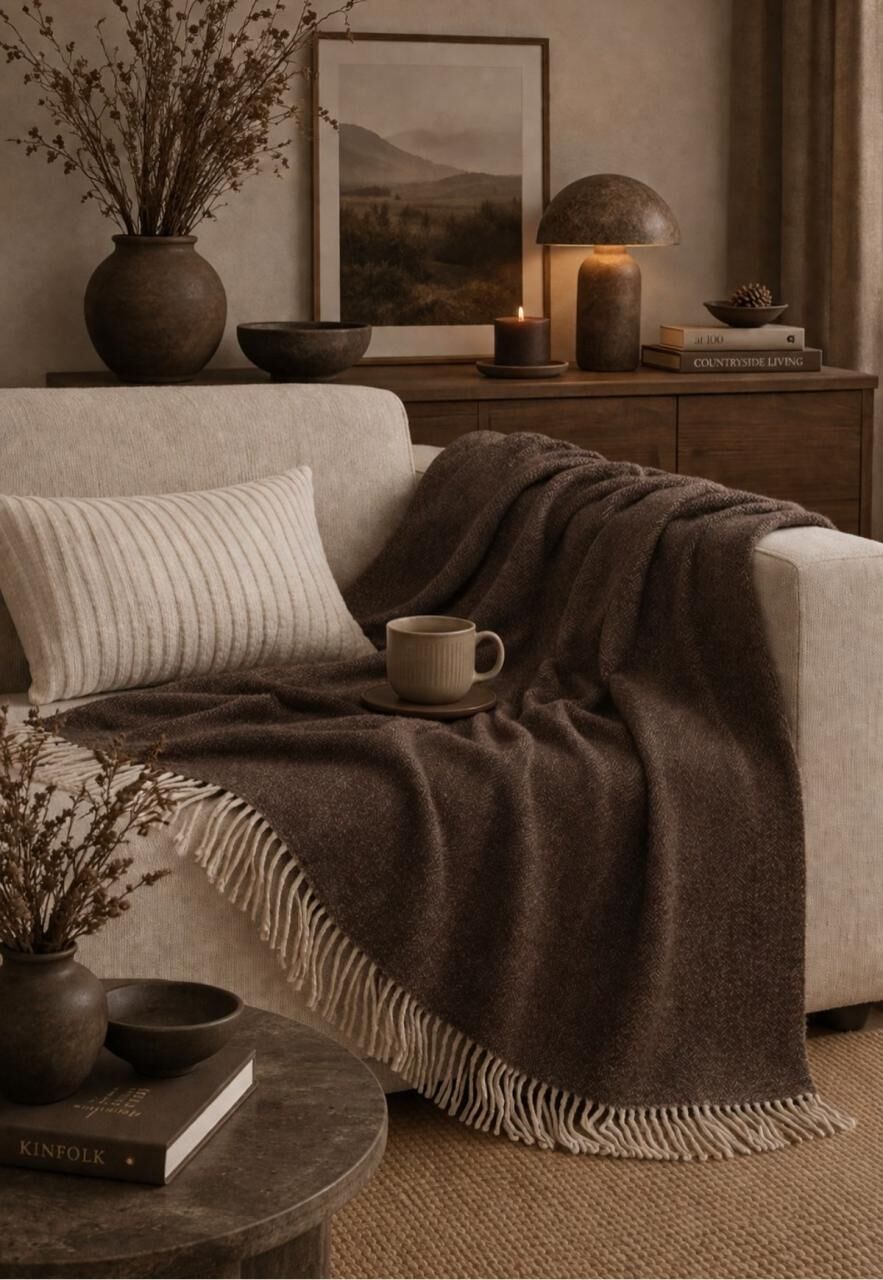 Wolldecke Marie aus feinster Merinowolle 140x200 Dunkelbraun -