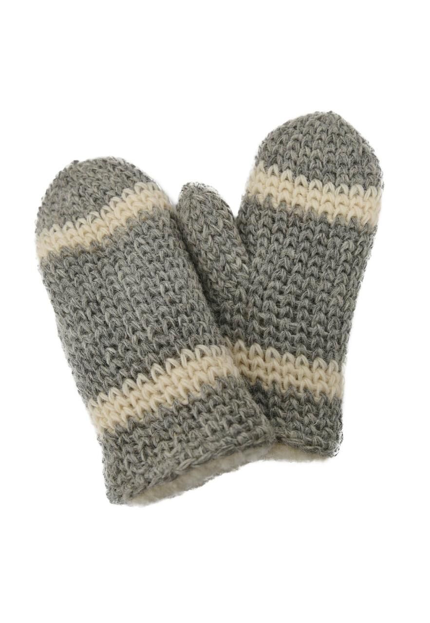 Bernie Handgestrickte Fausthandschuhe gefüttert Ringe Weiß -