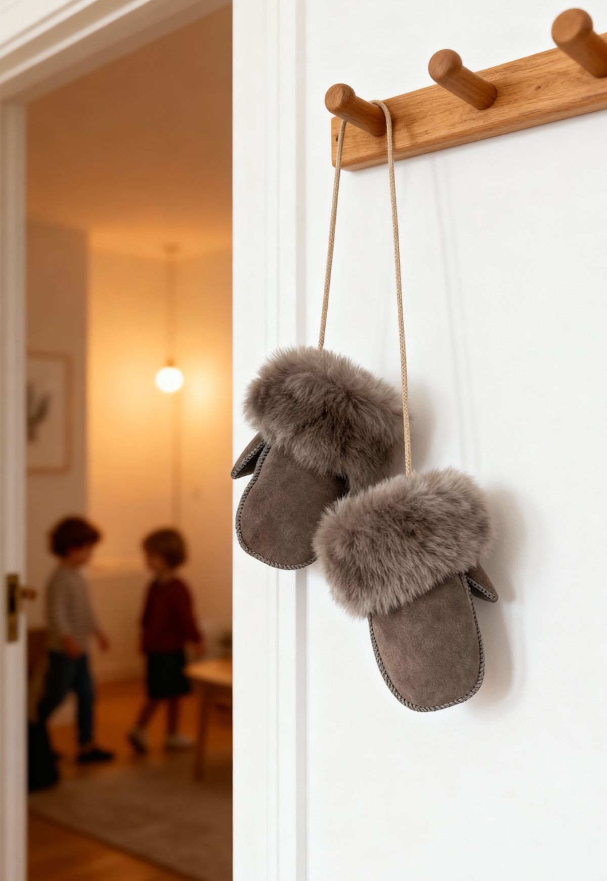 Merino Lammfell Kinder Fäustlinge mit Daumen – Camel (1-3 Jahre)