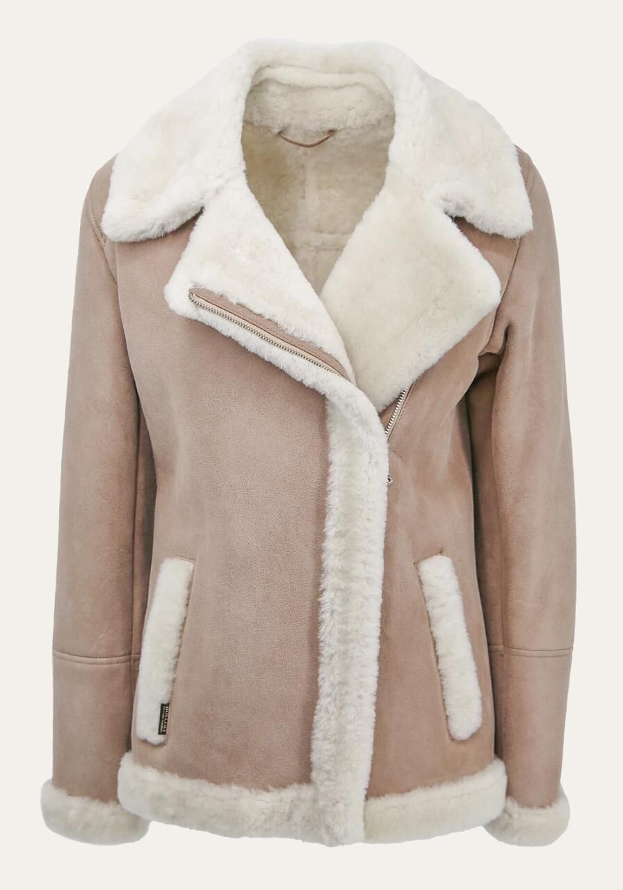 Lammfelljacke - OLA BEIGE - Größe: S